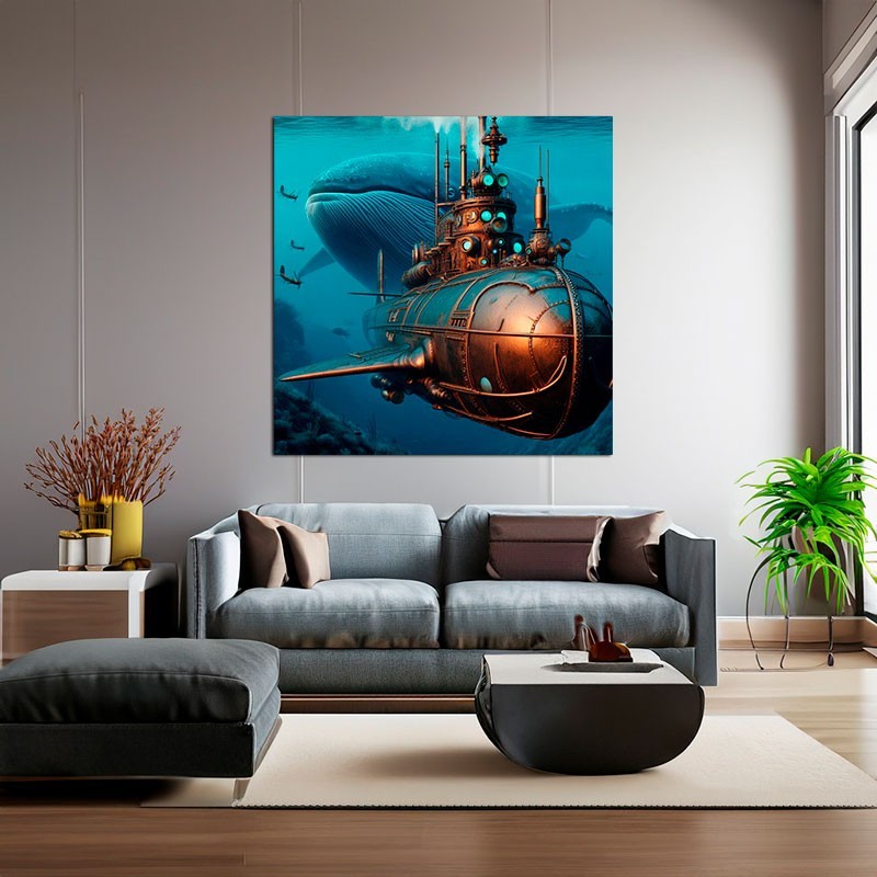 Arte moderno-Bajo el mar con la Ballena-decoración pared-Cuadros Arte Steampunk Decoración-venta online